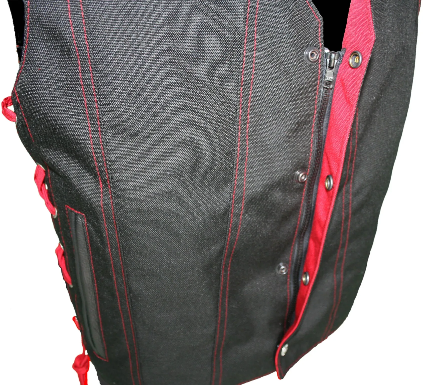 Men’s Made In USA Red Trim Cordura Nylon Motorcycle Vest Solid Back