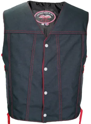 Men’s Made In USA Red Trim Cordura Nylon Motorcycle Vest Solid Back