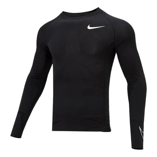 Men's Nike Pro Dri-fit Athleisure Casual Sports Round Neck Breathable Long Sleeves Black T-Shirt, Black