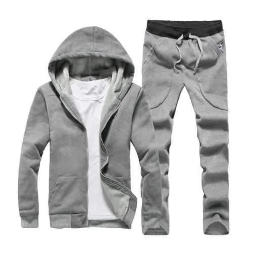 Mens Thick Casual Sport Joggers Solid Color Set Fashion Tracksuit Suit Hoodies Sweatshirts Pants