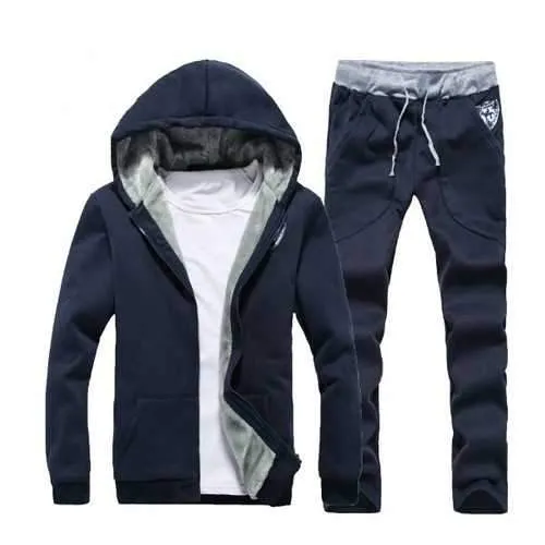 Mens Thick Casual Sport Joggers Solid Color Set Fashion Tracksuit Suit Hoodies Sweatshirts Pants