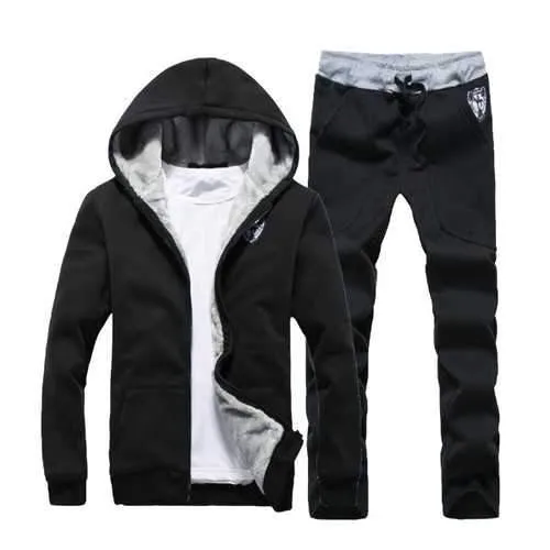 Mens Thick Casual Sport Joggers Solid Color Set Fashion Tracksuit Suit Hoodies Sweatshirts Pants