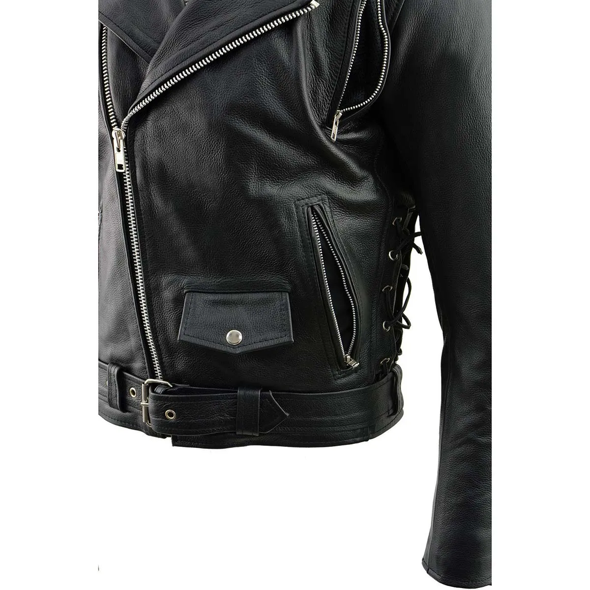 Milwaukee Leather LKM1775 Black Leather Motorcycle Jacket for Men, Thick Brando Style Biker Jacket w/ Side Lace