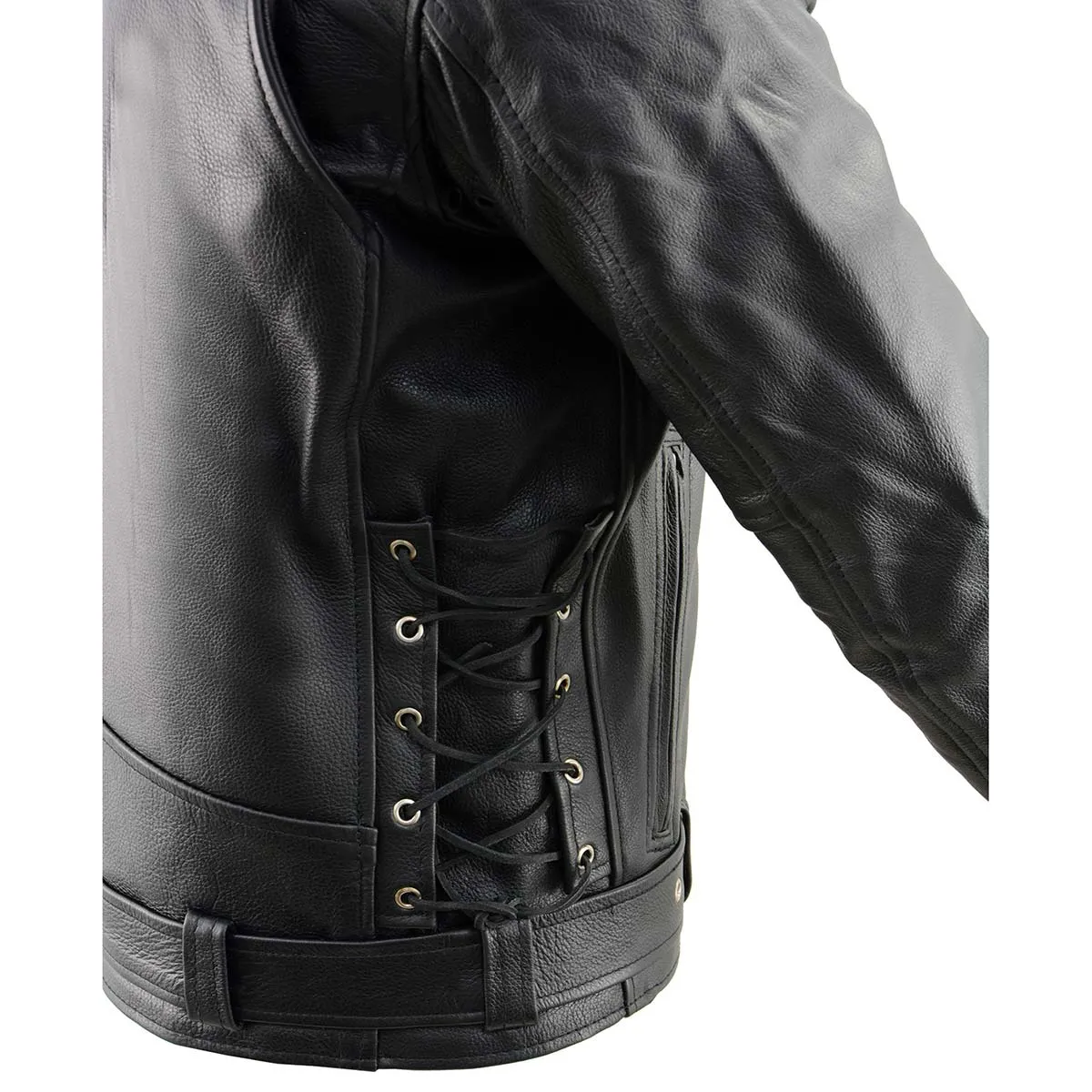 Milwaukee Leather LKM1775 Black Leather Motorcycle Jacket for Men, Thick Brando Style Biker Jacket w/ Side Lace