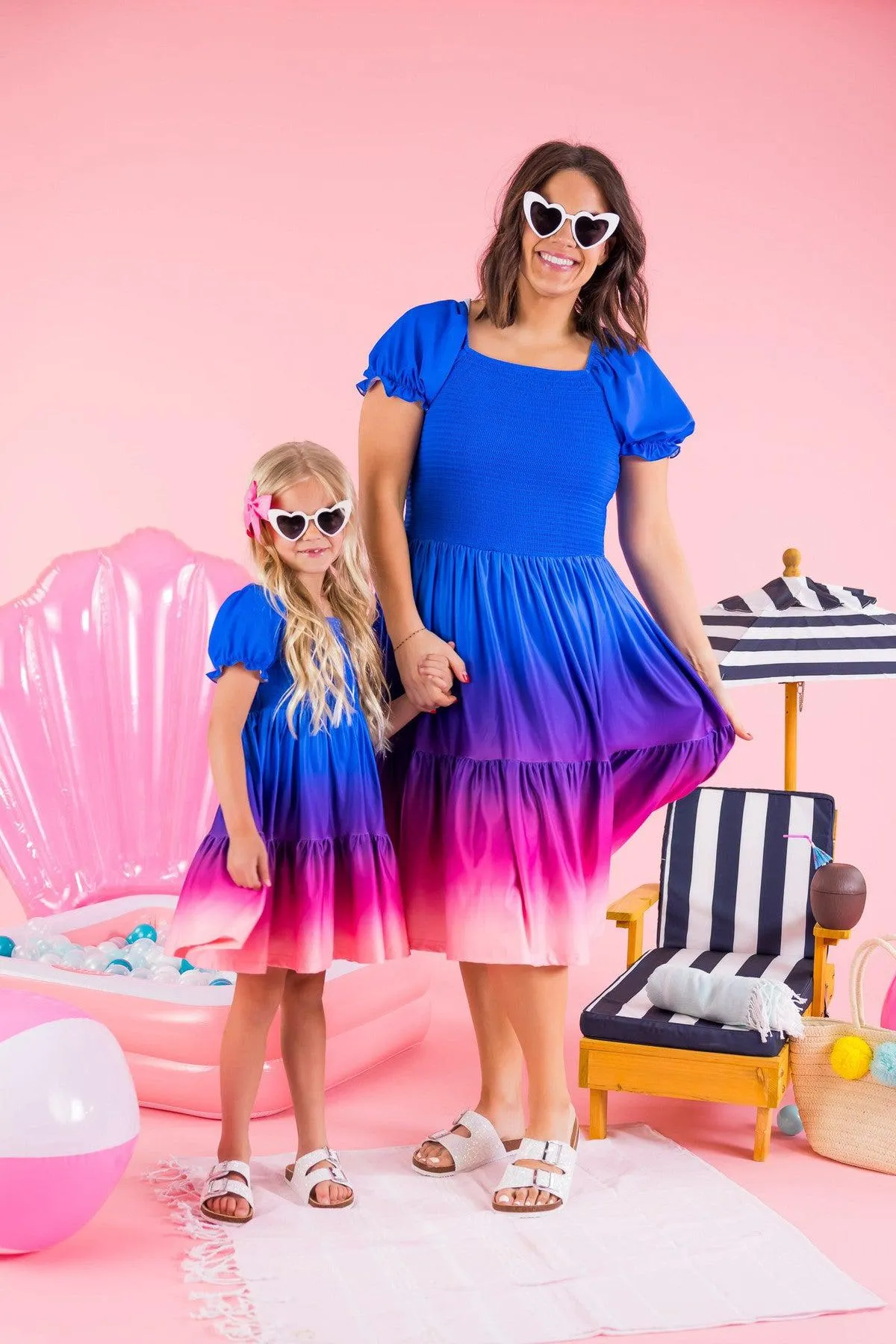 Mom & Me - Blue Sunset Ruffle Dress