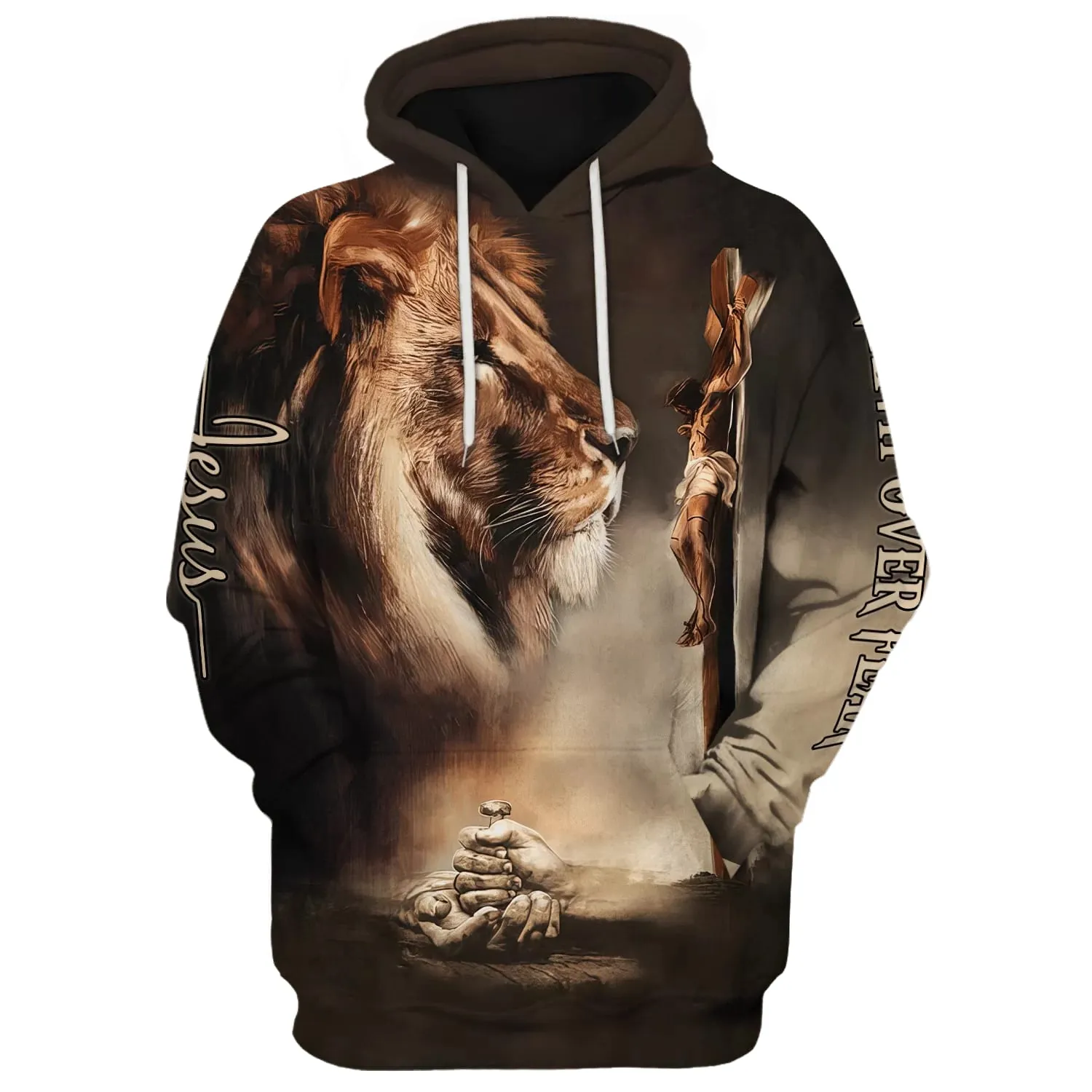 Nail The Hand Of Jesus And Lion Hoodies Jesus Hoodie Men & Women Christian Hoodie 3D Printed Hoodie