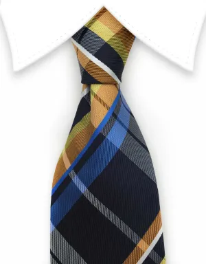 Navy, Mustard, Blue & Orange Plaid Tie