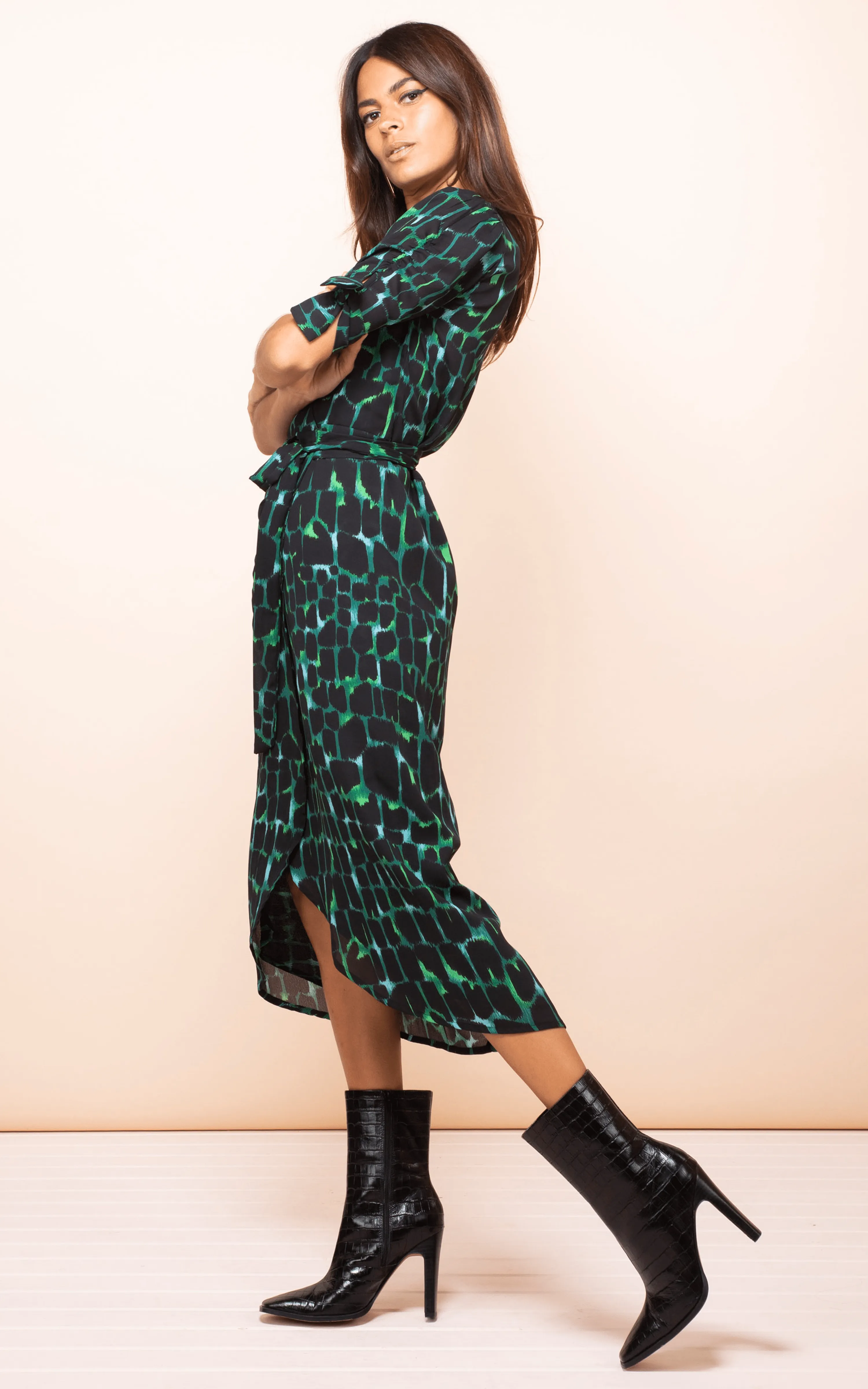 Olivera Midi Dress in Green Alligator