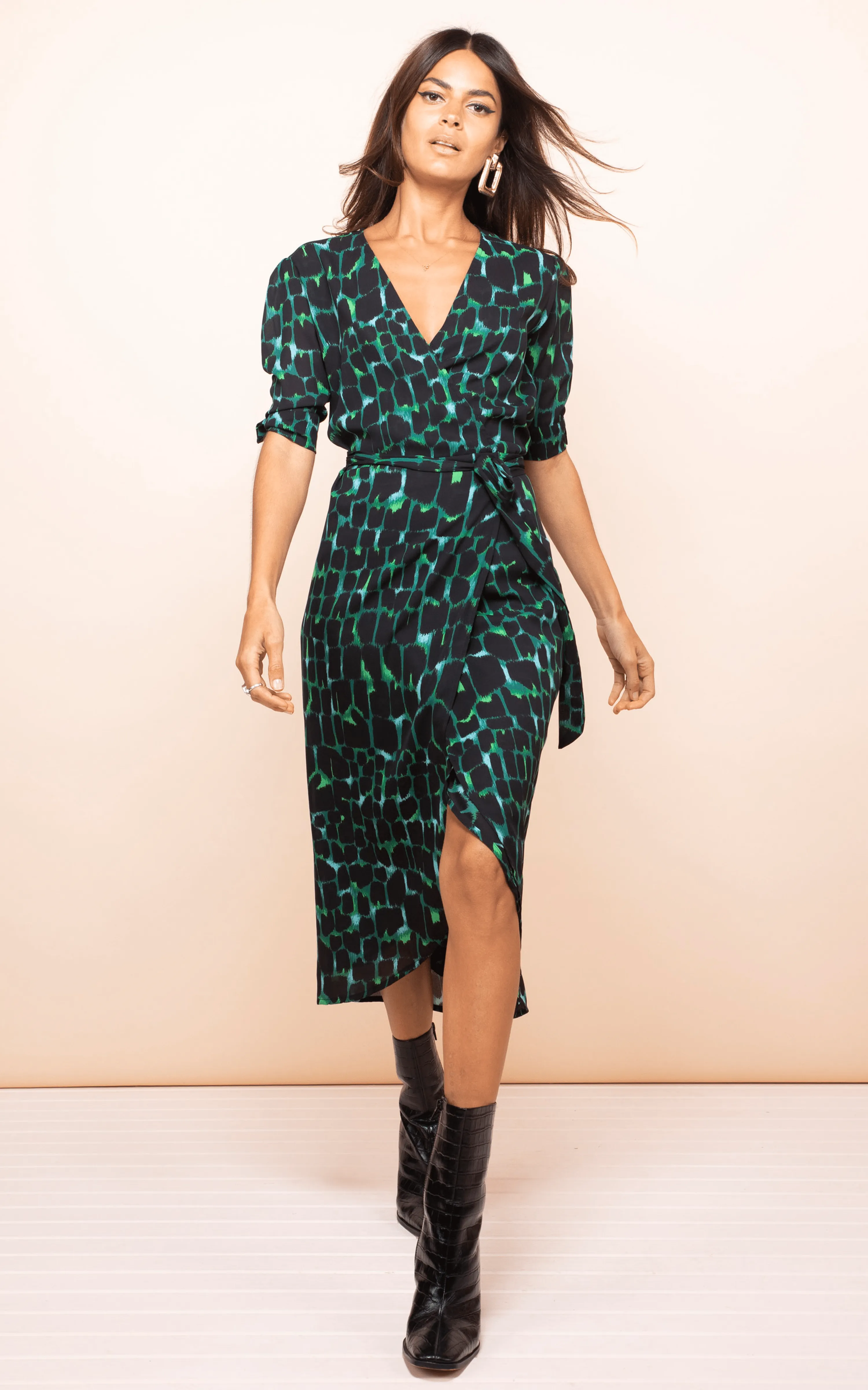 Olivera Midi Dress in Green Alligator