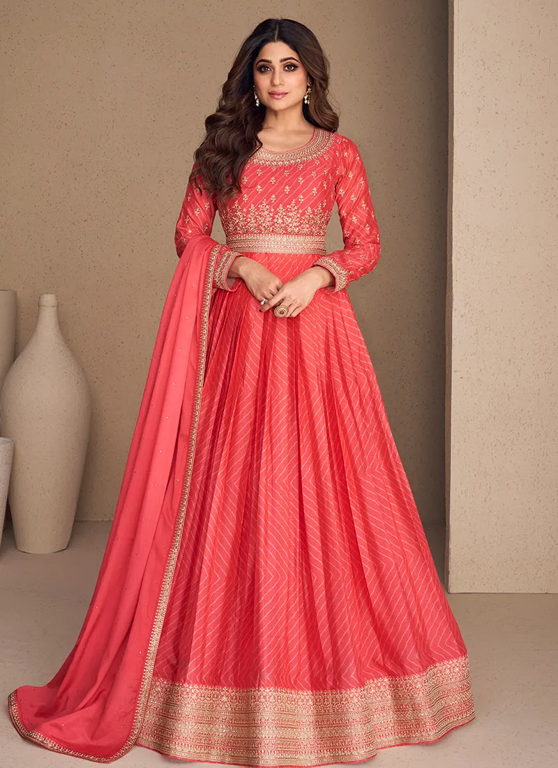 Orange Embroidery Bollywood Anarkali Gown