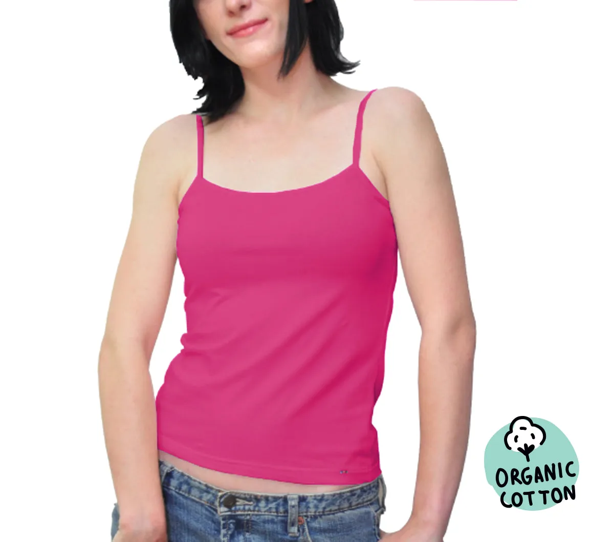 ORGANIC COTTON BASIC CAMISOLE - BASIC TOP PACK OF 3 (BLACK/FUCHSIA/PURPLE)