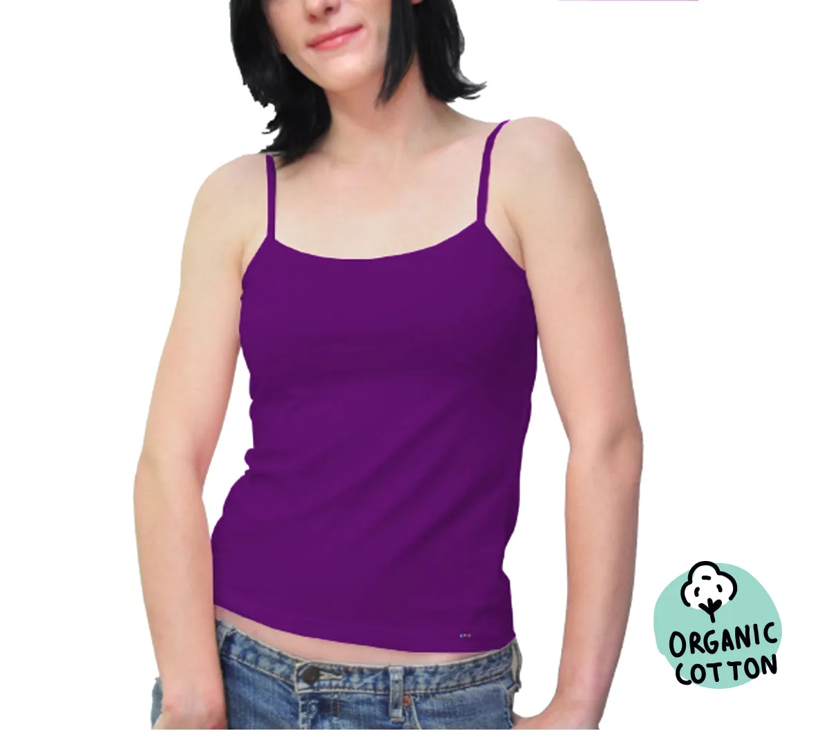 ORGANIC COTTON BASIC CAMISOLE - BASIC TOP PACK OF 3 (BLACK/FUCHSIA/PURPLE)