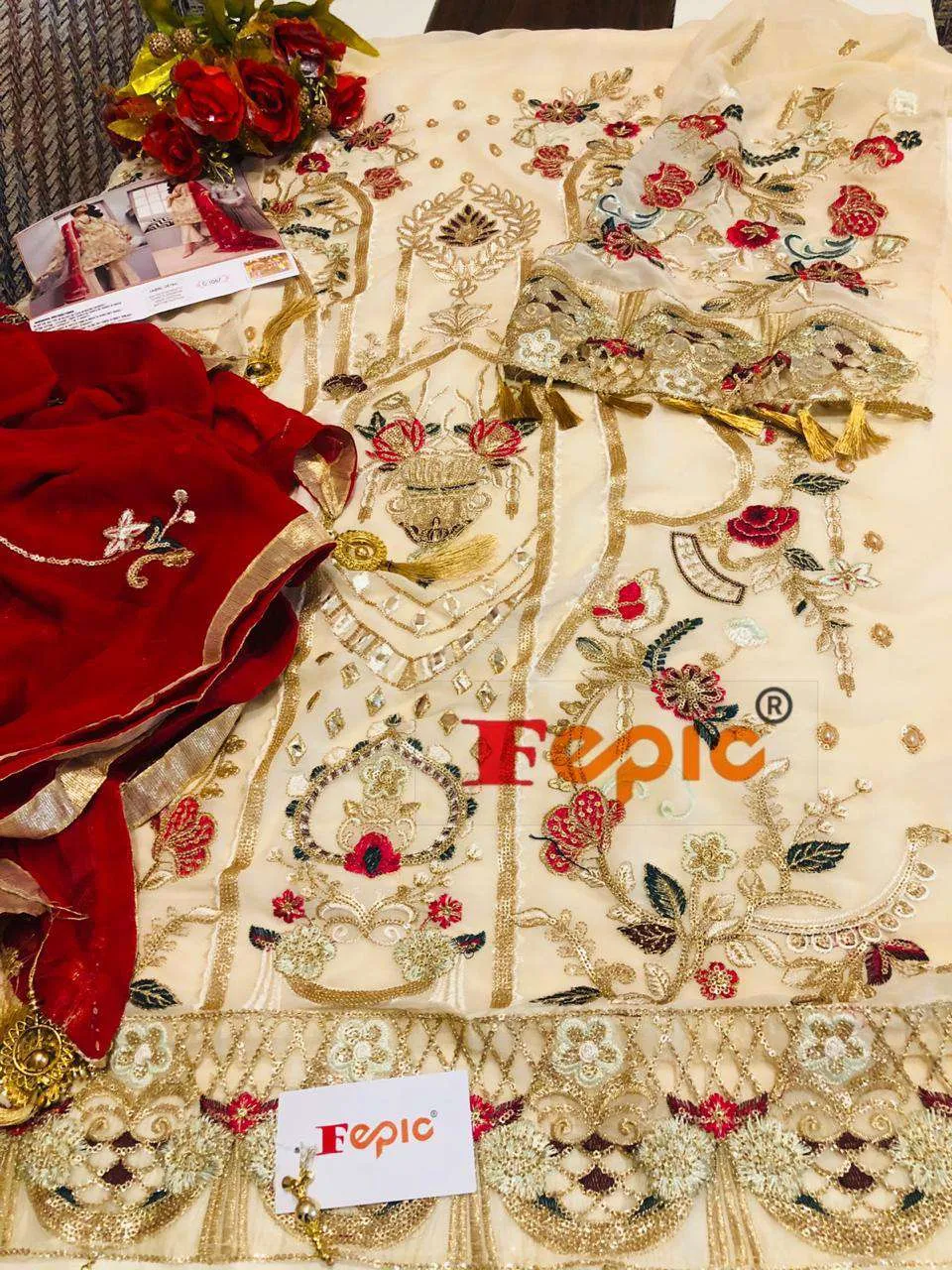 Organza with Heavy Embroidery and Hand Work Unstitched Pakistani Suits