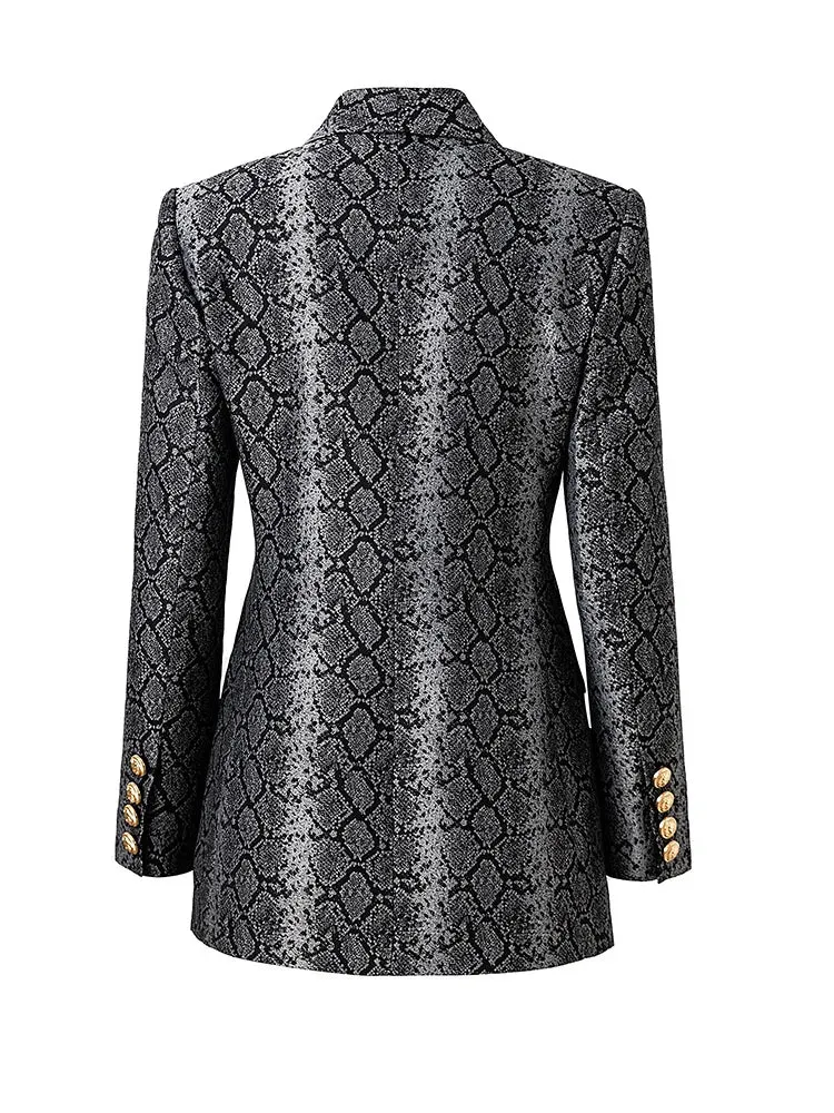 Pattern Print Notched Collar Long Sleeve Tunic Spliced Button Blazer