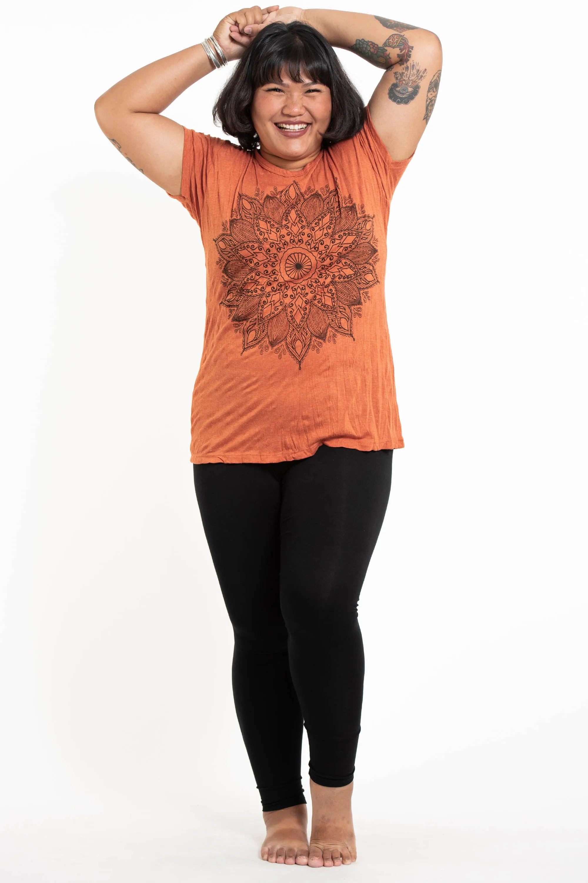 Plus Size Womens Lotus Mandala T-Shirt in Orange