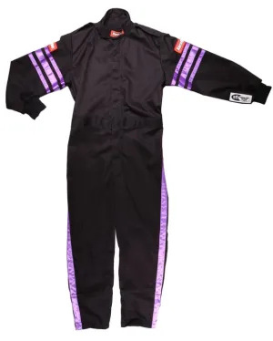 RaceQuip One Piece Single Layer Fire Suit - Black w/Purple Stripes -Kids Small - 1950592