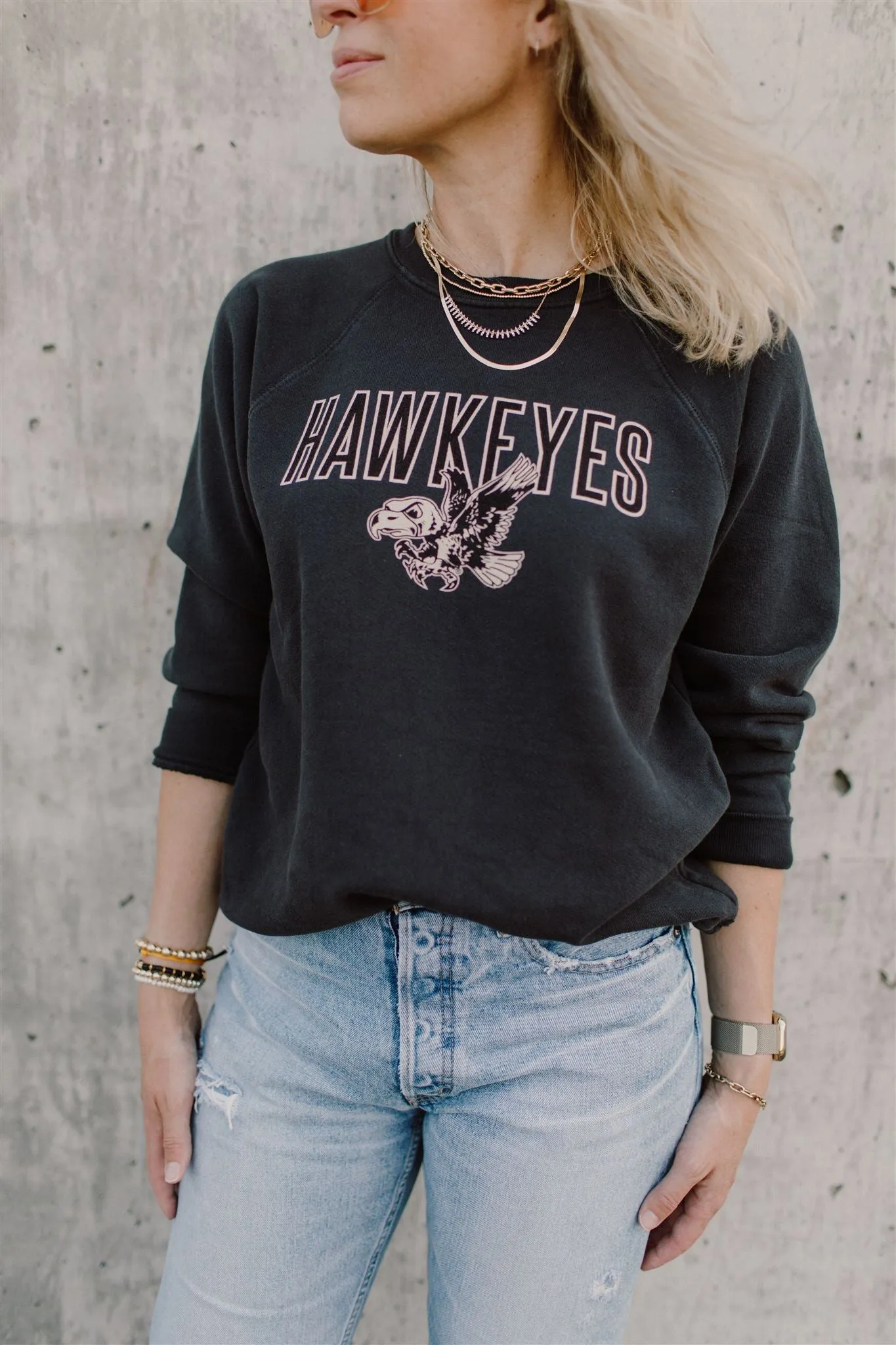 Retro Sport x Blond Genius - Iowa 'HAWKEYES' Crewneck Sweatshirt in Vintage Black