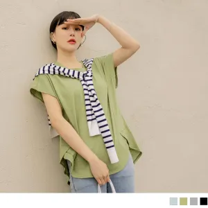 ROUND NECK BATWINGS SLEEVE LONGLINE COTTON TOPS