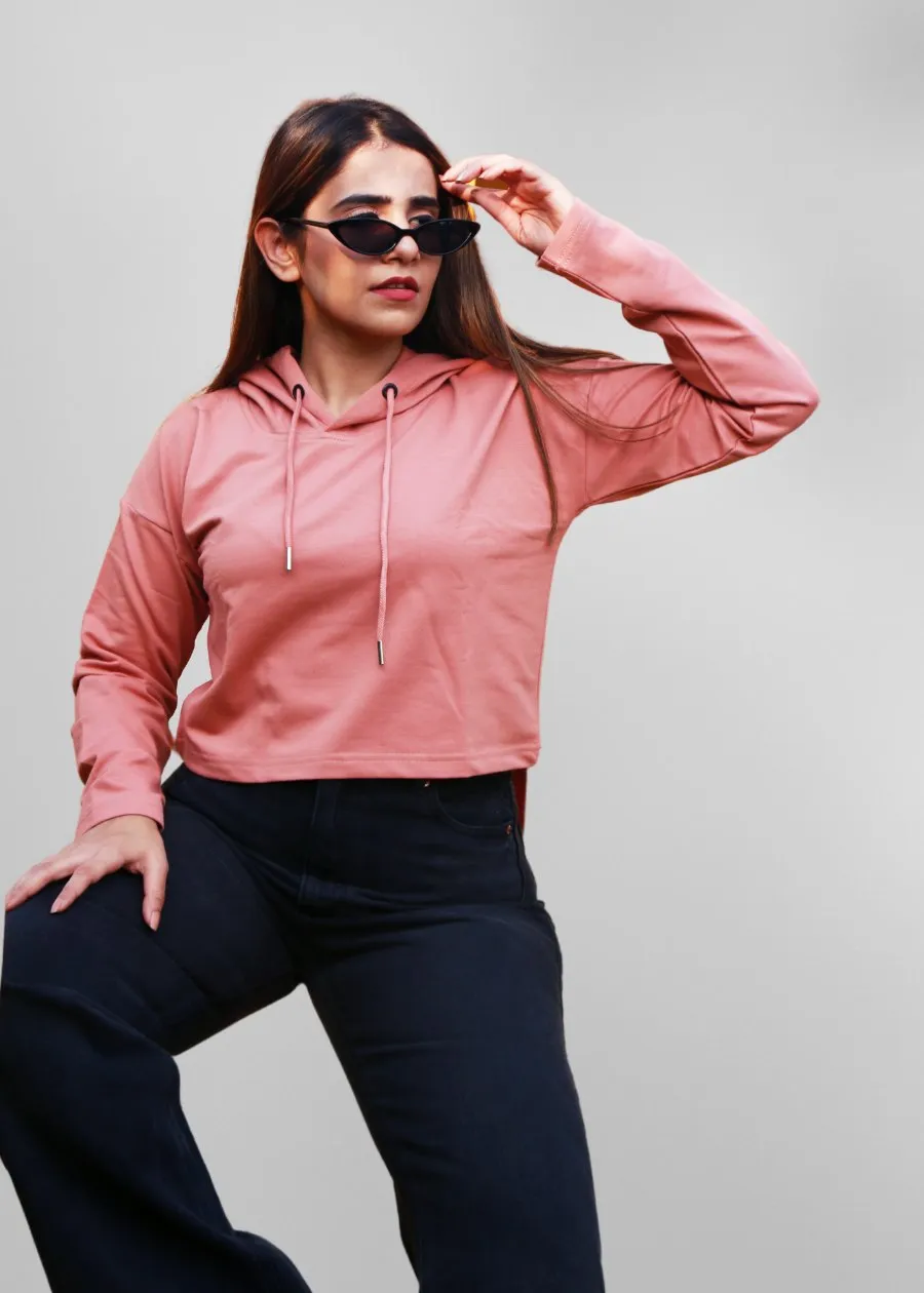 Salmon Pink Cropped Hoodie For Women | Pronk