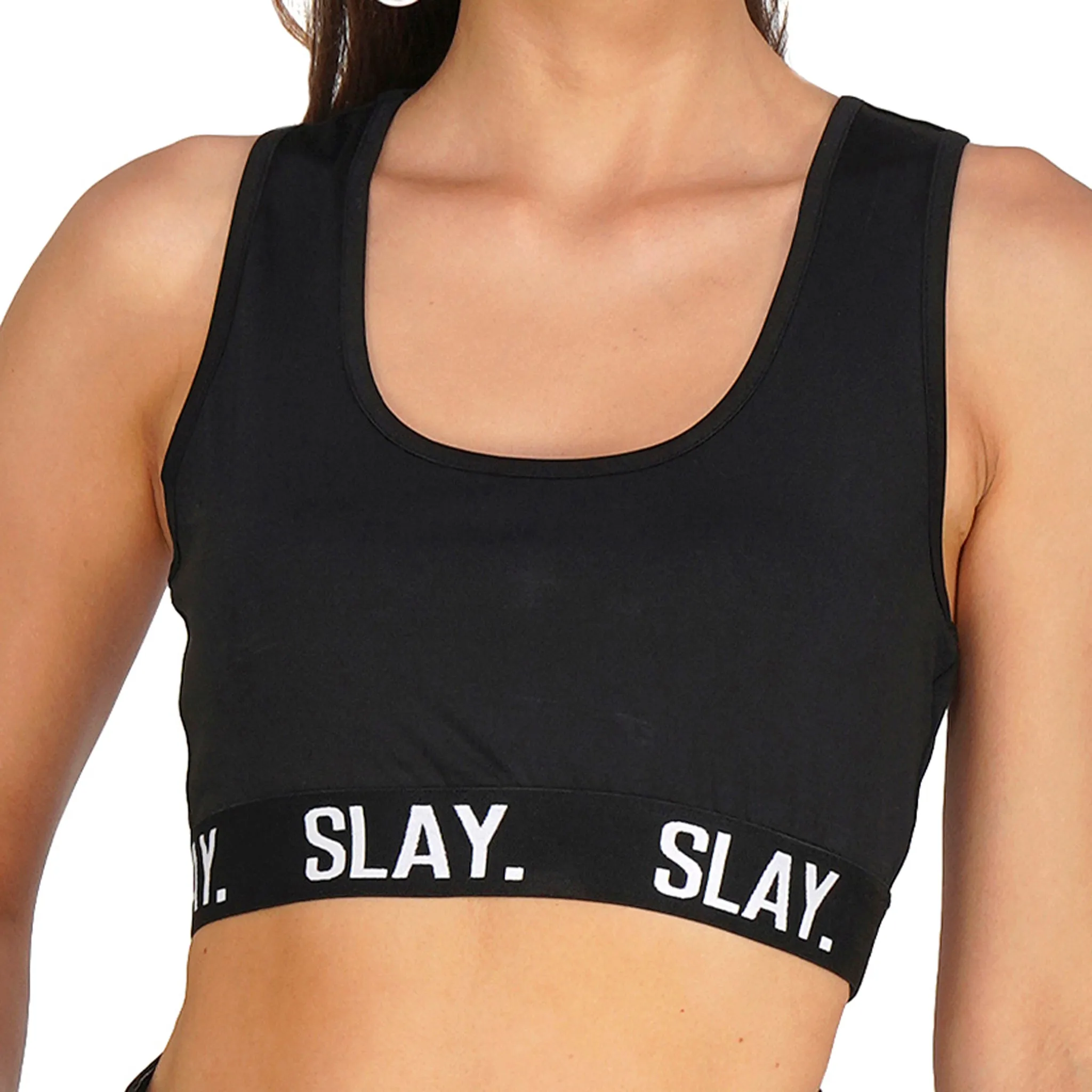 SLAY. Women's Black & White Colorblock Baggy Jeans & Crop Top Co-ord Set