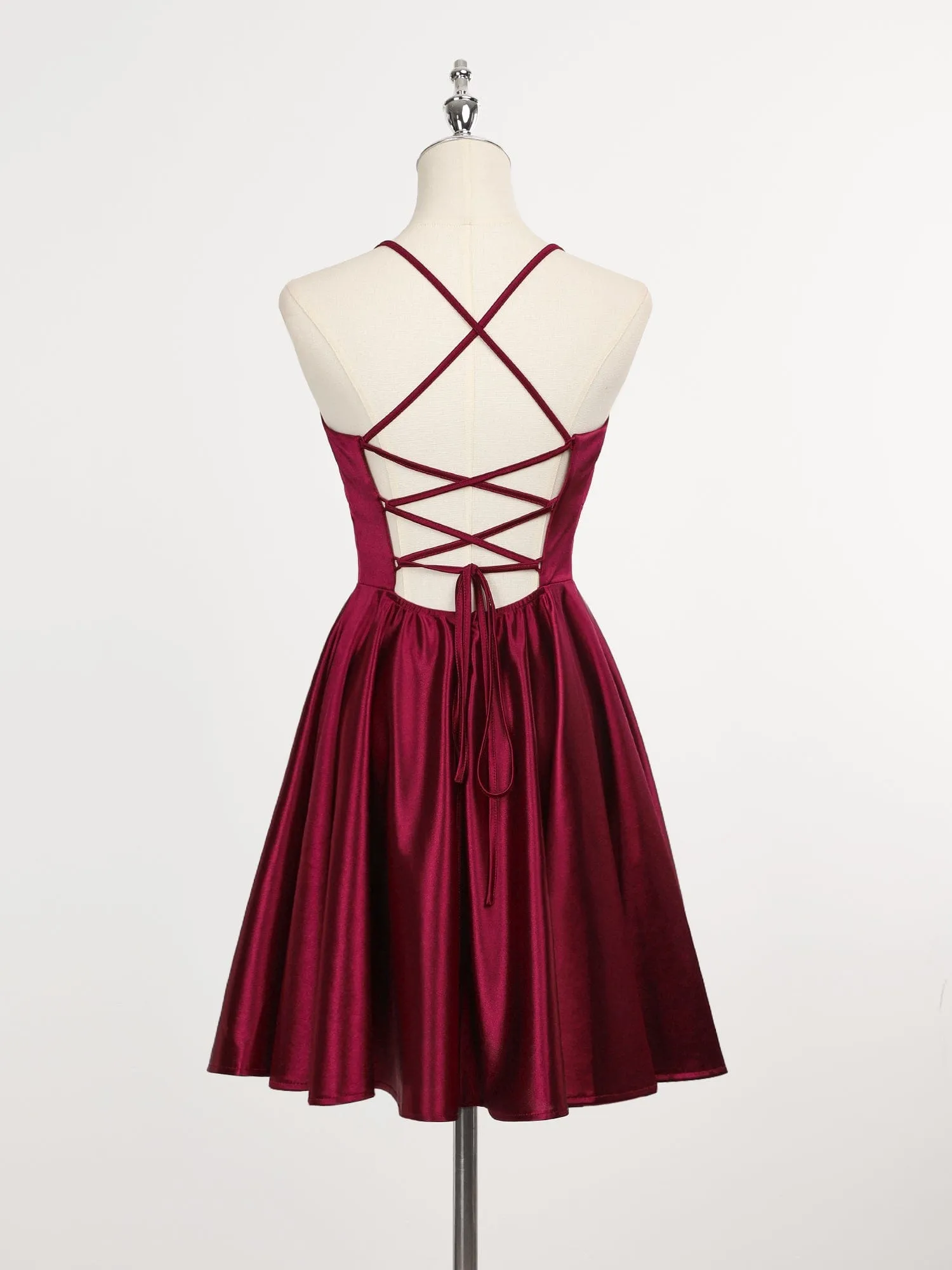 Spaghetti Strap A-Line Back Lace-Up Short Homecoming Dress