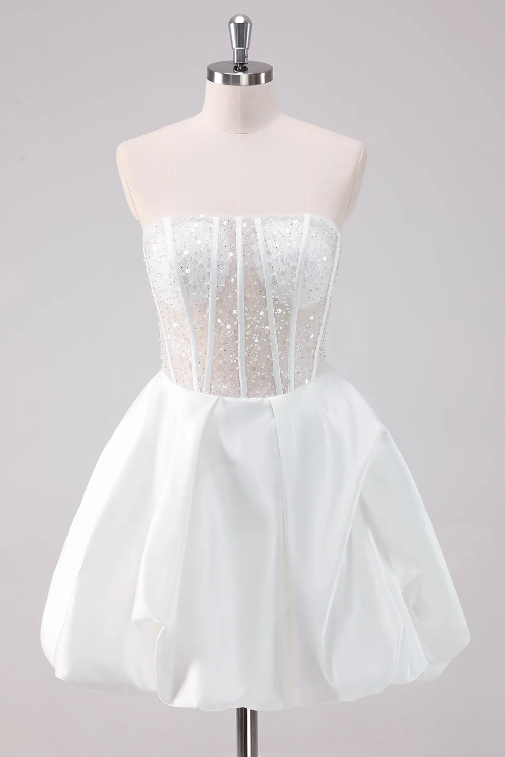 Sparkly White A-Line Strapless Mini Dress