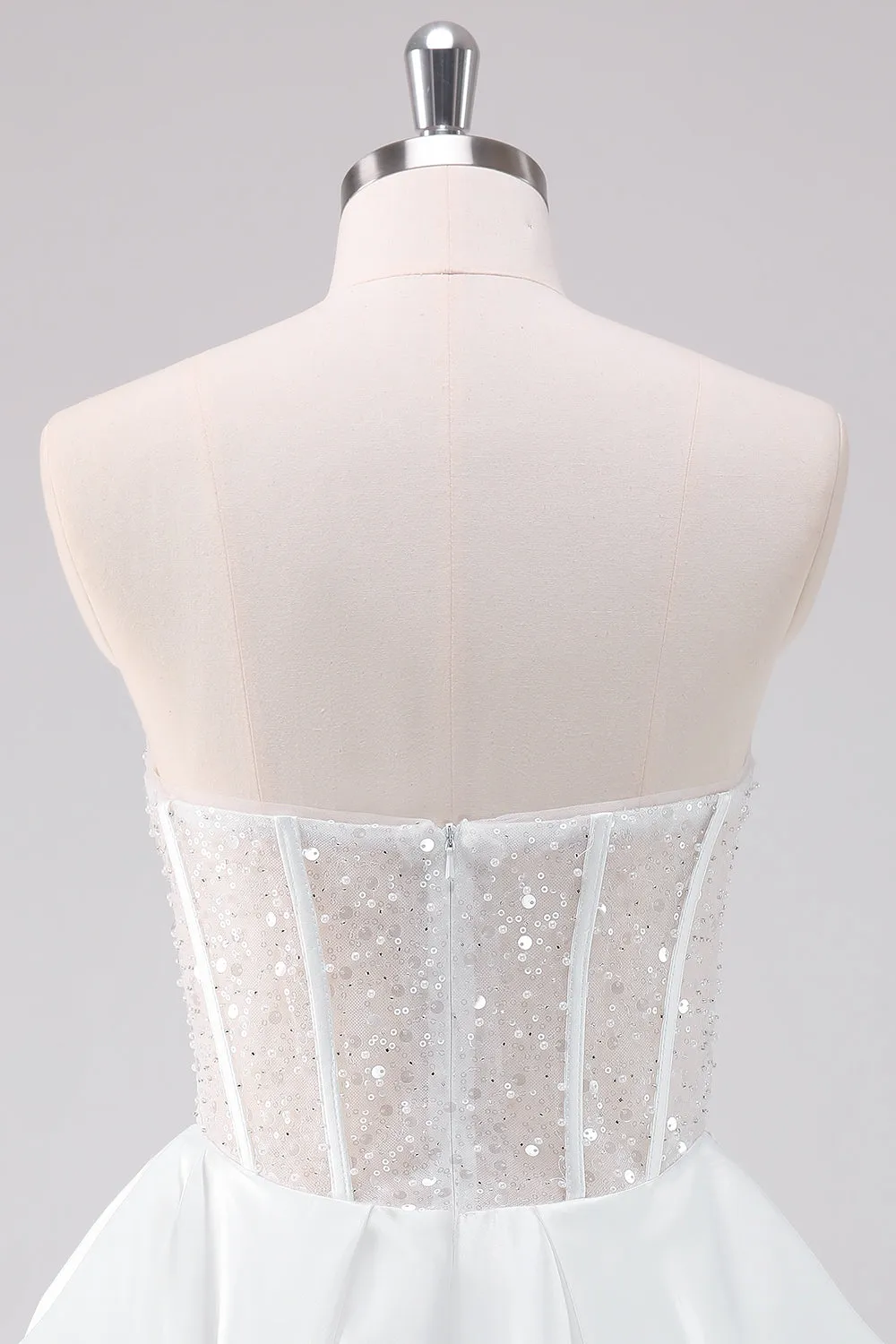 Sparkly White A-Line Strapless Mini Dress