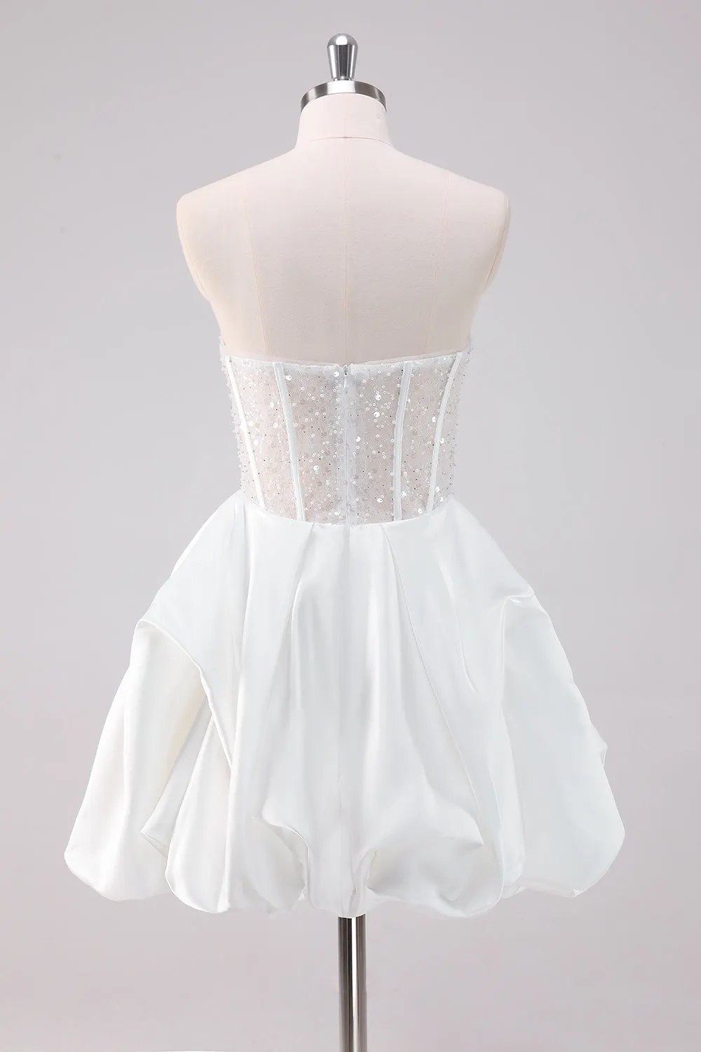 Sparkly White A-Line Strapless Mini Dress