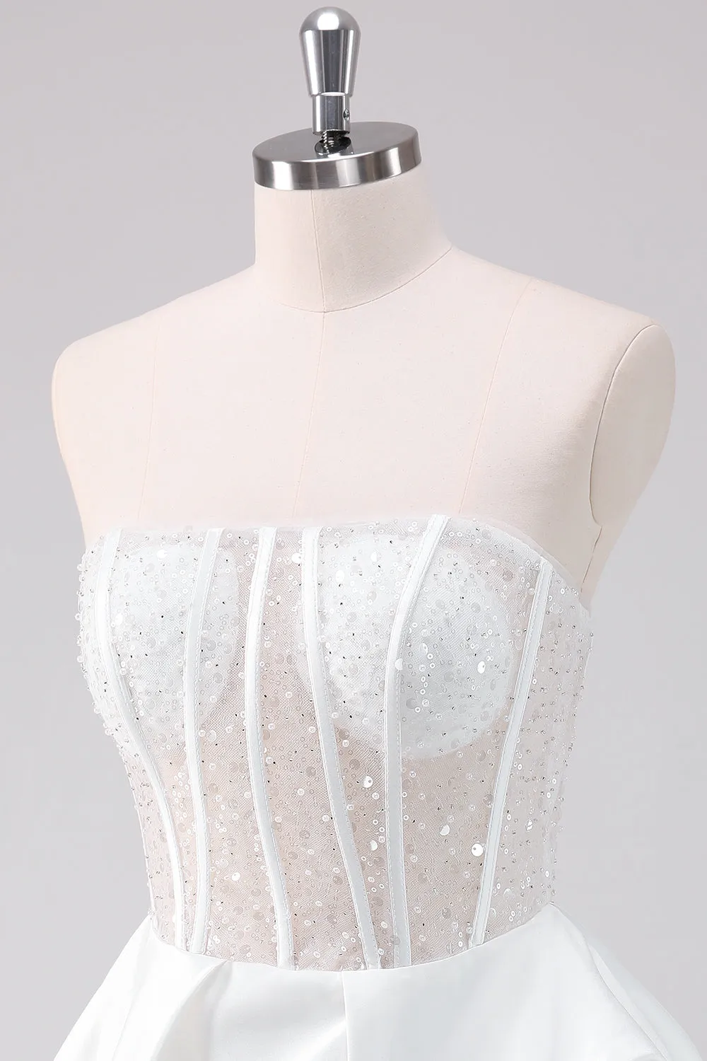 Sparkly White A-Line Strapless Mini Dress