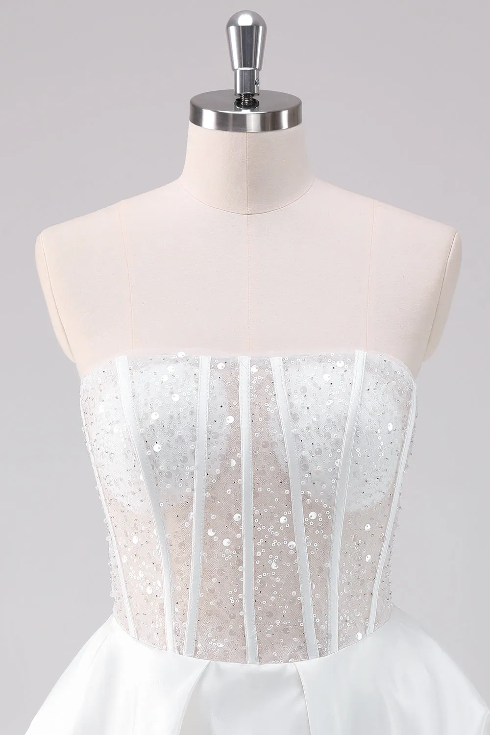 Sparkly White A-Line Strapless Mini Dress