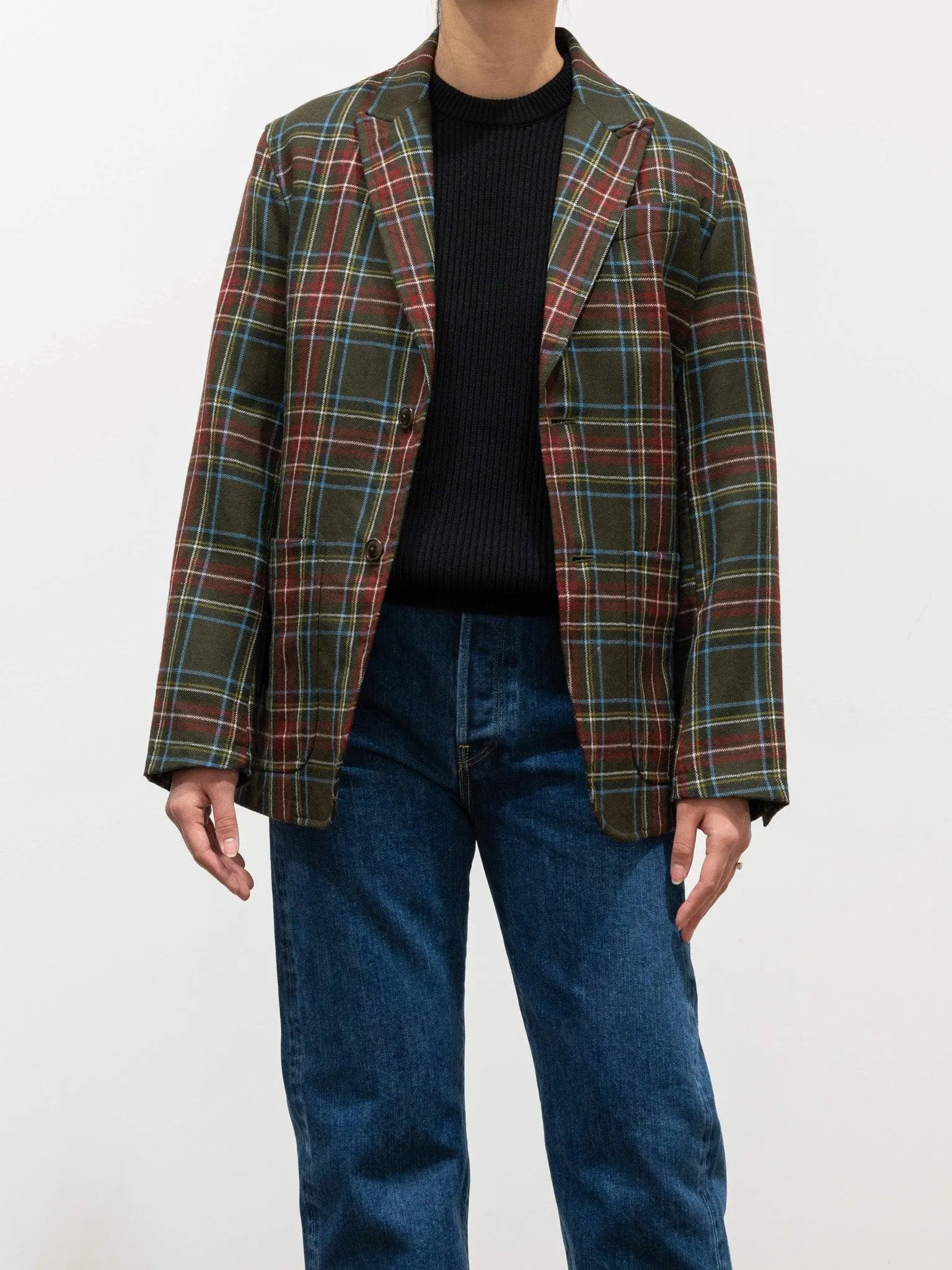 Tartan Plaid Wool Jacket - Olive