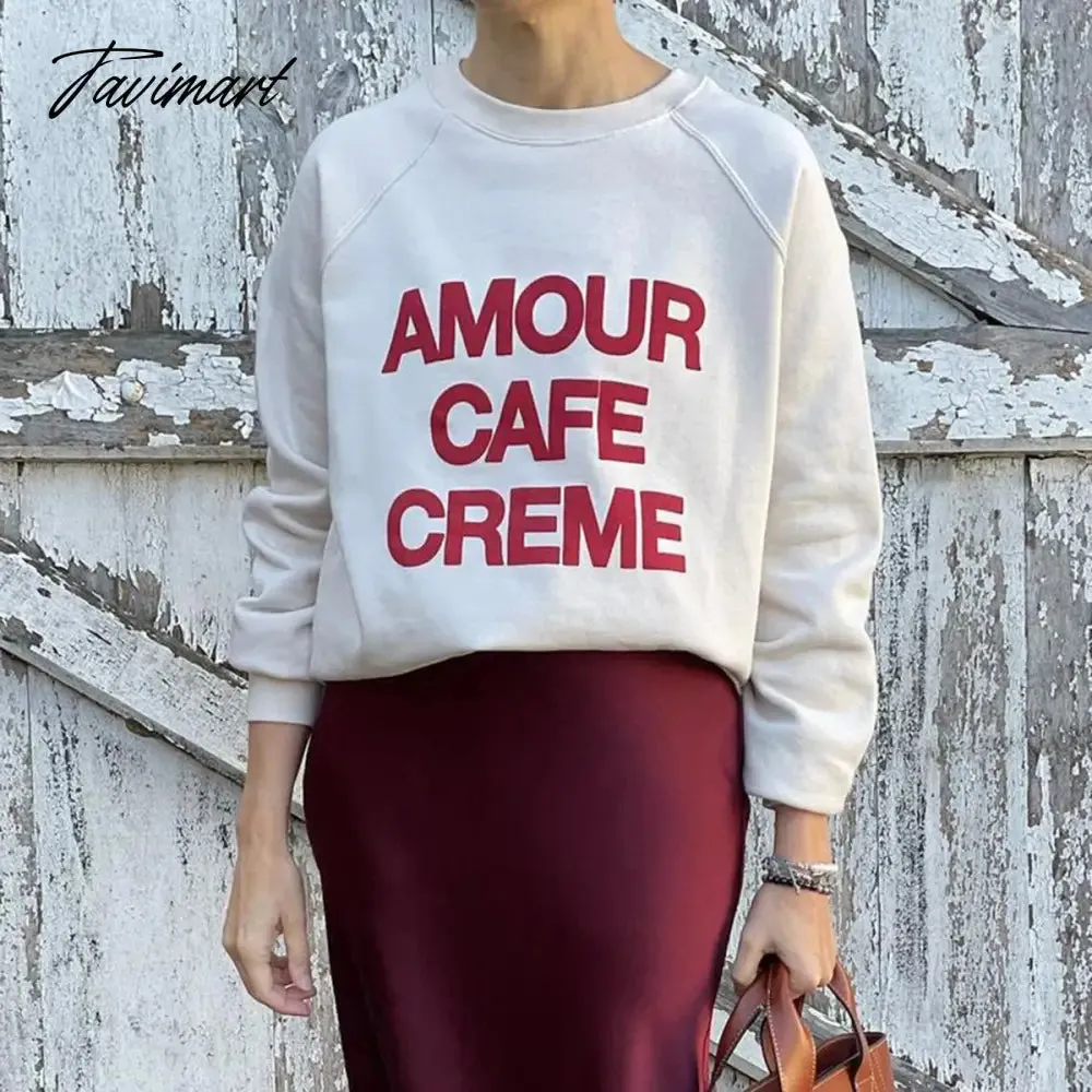 Tavimart Letter Print Sweatshirt Women Autumn Winter Round Neck Casual Oversized Sweaters Tops Femme Fasion Pullover Hoodie