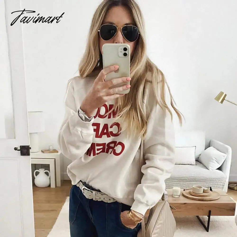 Tavimart Letter Print Sweatshirt Women Autumn Winter Round Neck Casual Oversized Sweaters Tops Femme Fasion Pullover Hoodie