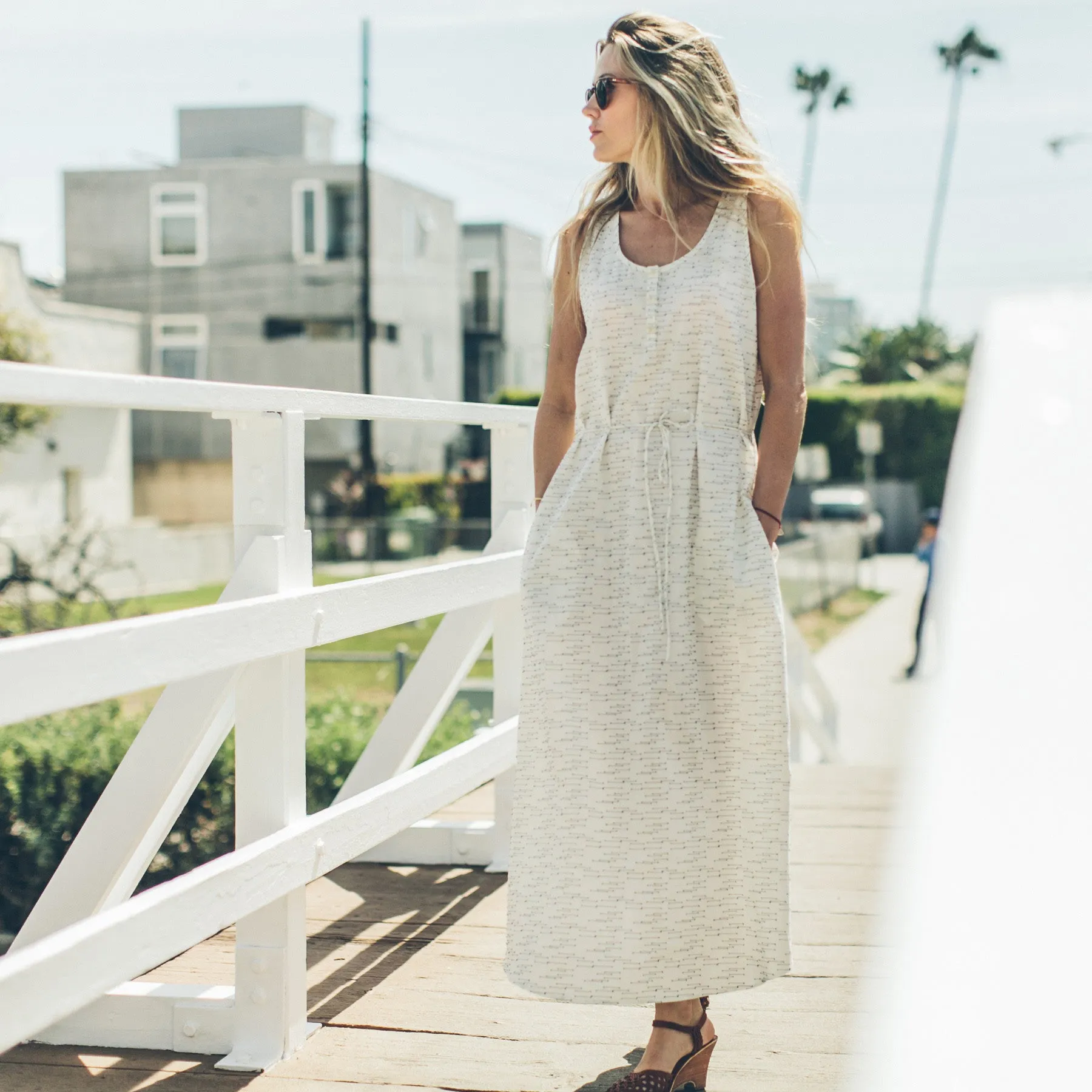 The Venice Dress in Natural and Indigo Jacquard