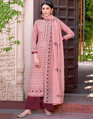 Unstitched Pink Pure Cotton Suits Dress Material