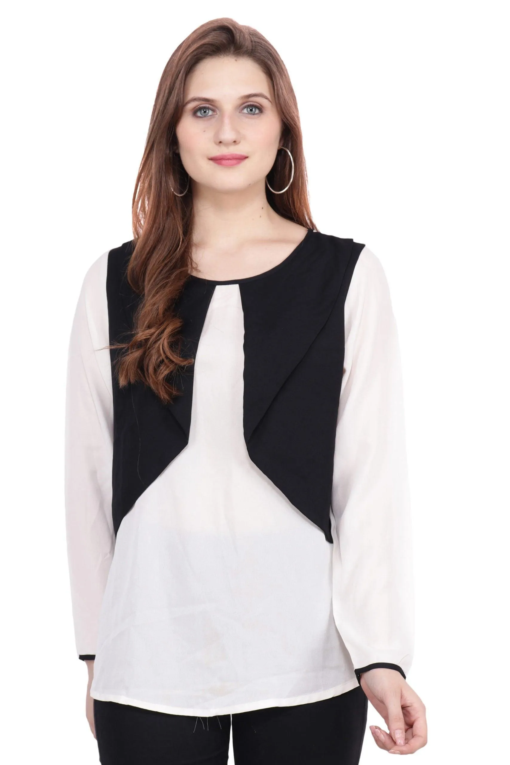 White Solid Top with Black Shrug