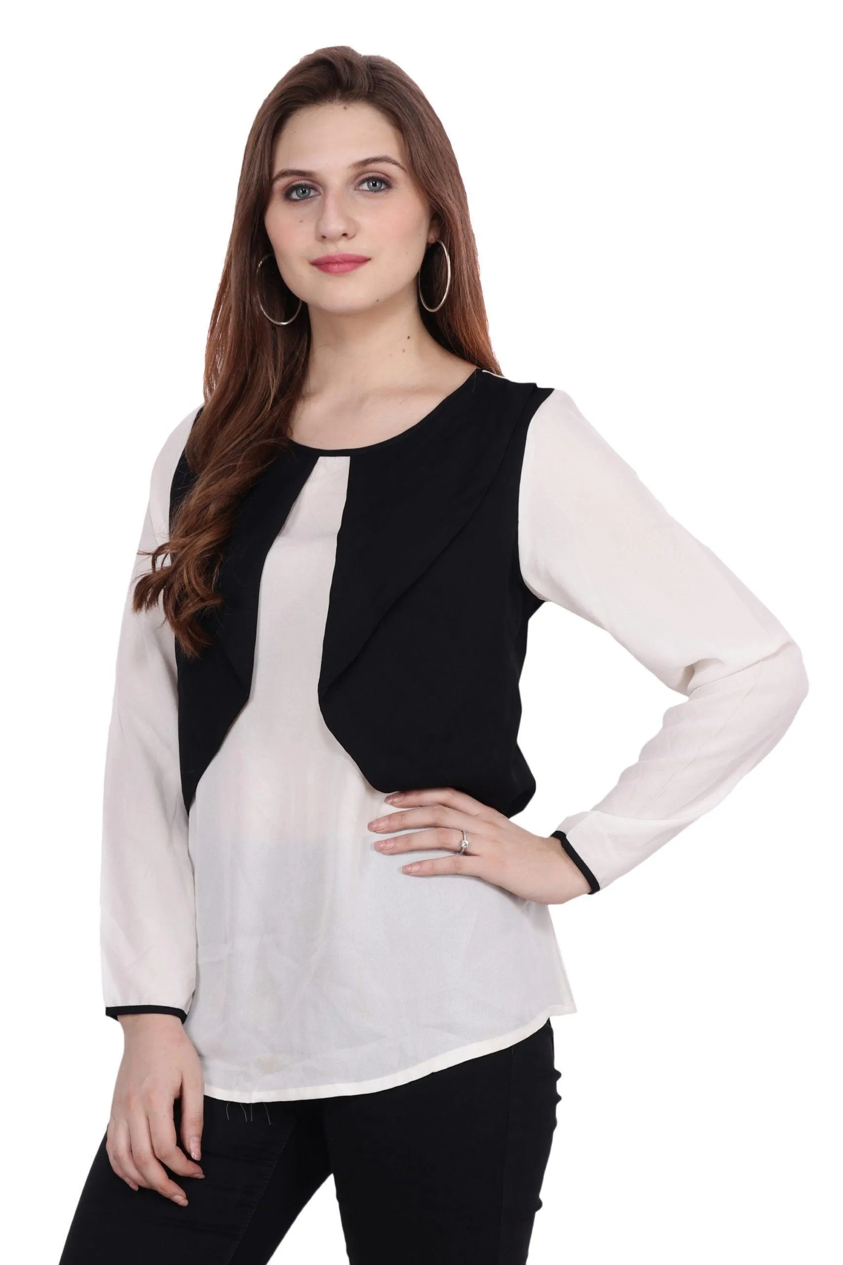 White Solid Top with Black Shrug