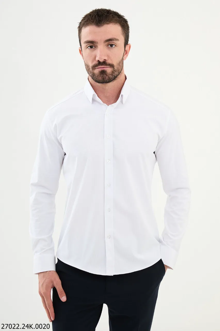 White Textured Men's Shirt.