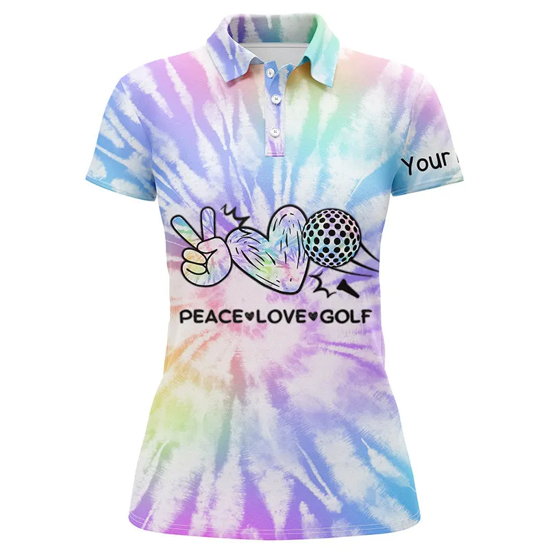 Womens Golf Polo Shirts Tie Dye Pattern Custom Peace Love Golf, Personalized Golf Shirt For Womens