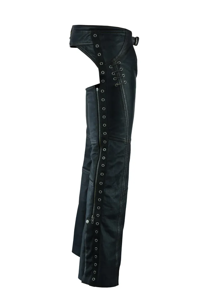 Women's Stylish Lightweight Distressed Leather Chaps - DS490