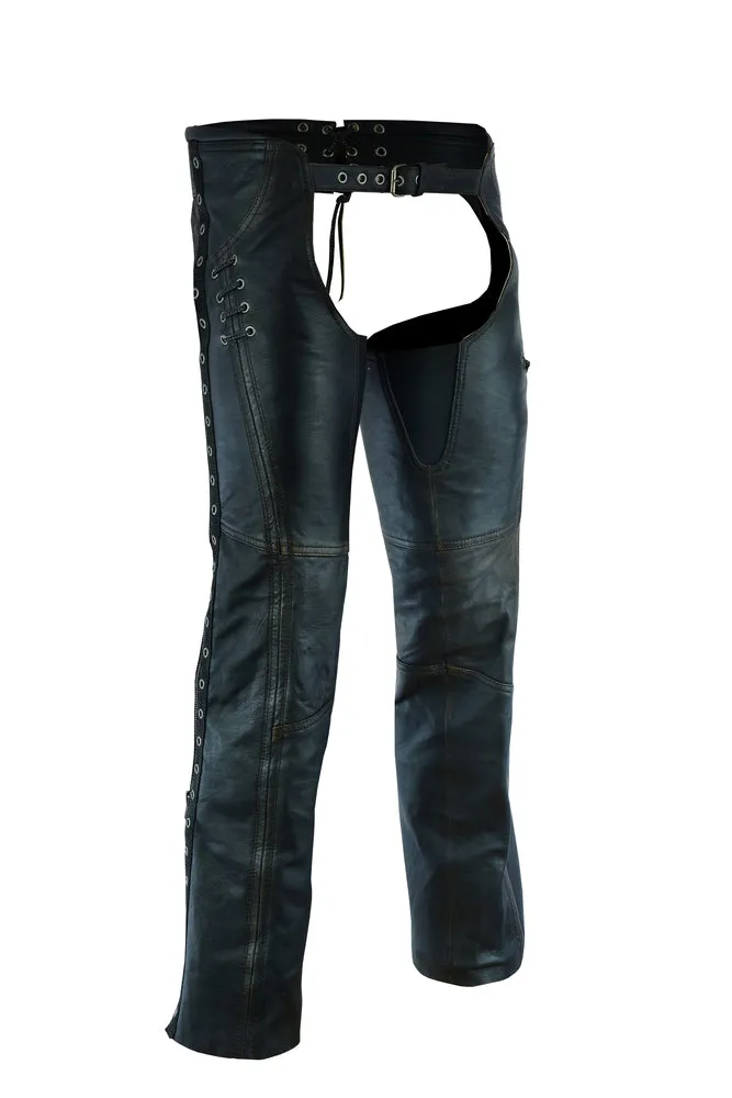 Women's Stylish Lightweight Distressed Leather Chaps - DS490