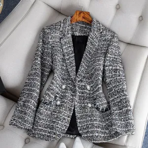 Women's Trendy Double-Button Checked Blazer with Pockets | Perfect for Casual Days