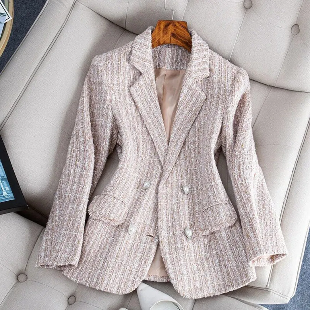 Women's Trendy Double-Button Checked Blazer with Pockets | Perfect for Casual Days