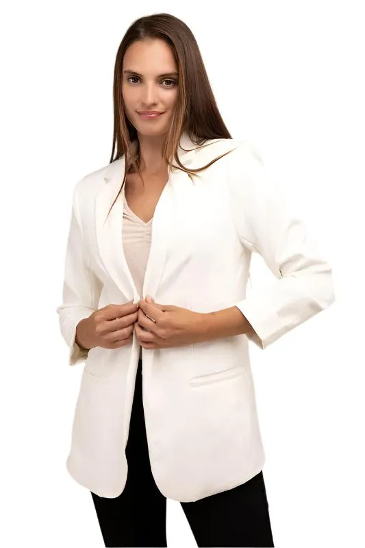 Woven Long Sleeve Open Front Classic Blazer